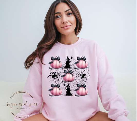 Witches and Pink Pumpkins Crewneck Sweatshirt